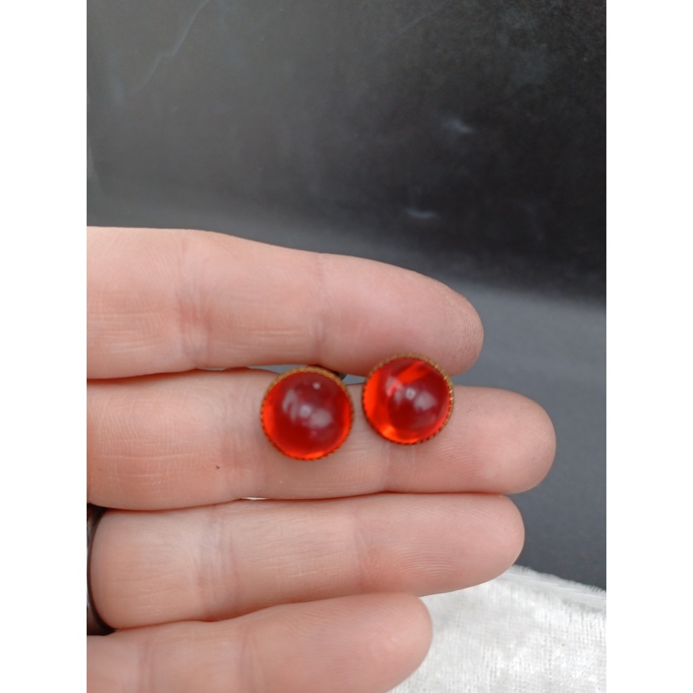 Vintage Cuff Links‎ Red Lucite Gold Tone